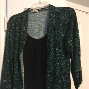 Green cardigan and black shell